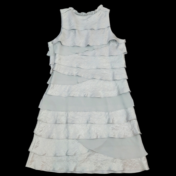 S. L. Fashions Shiny Silver and Grey Tiered Beaded Cocktail Dress Size 12 - Picture 4 of 5